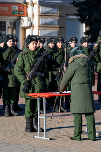 Group of people in front of building