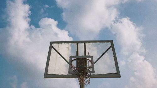 Low angle view of basketball hoop against sky