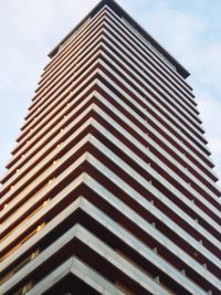 Low angle view of modern building against sky