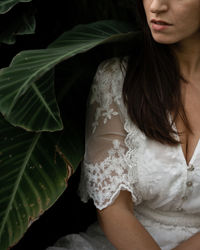 High angle view of woman looking away