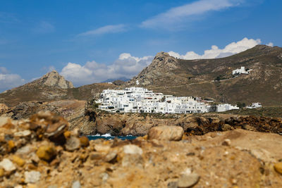 Panoramic view of rocks and mountains against sky