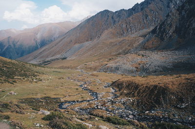 Aerial view of dramatic landscape in kyrgyzstan