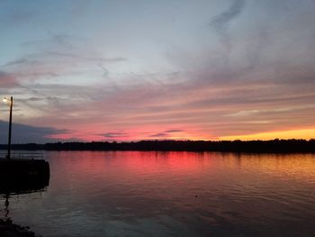 Scenic view of calm lake at sunset