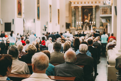 Rear view of people at temple