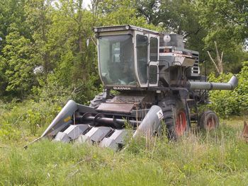 Abandoned truck on field