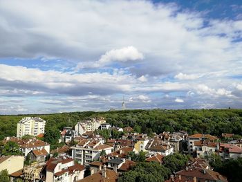 High angle view of townscape against sky