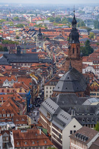 High angle view of heidelberg against sky in city