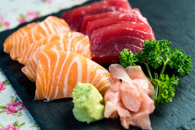 Close-up of sushi in plate