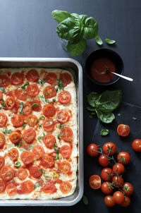 High angle view of fruits in bowl on table