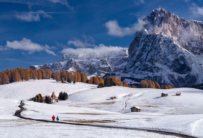 Scenic view of snowcapped mountains against sky