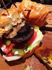 Close-up of burger in plate on table