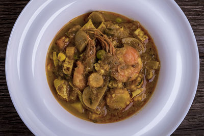 High angle view of food in bowl on table