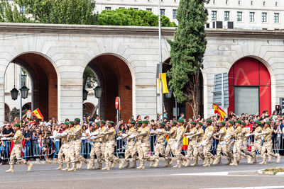 Spanish army marching during spanish national day army parade