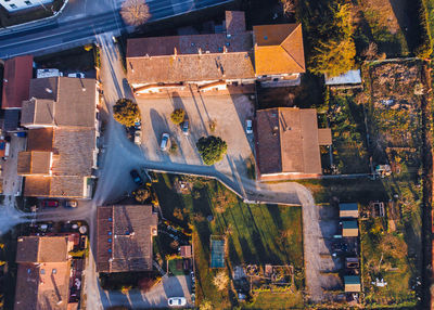 High angle view of shopping carts by building