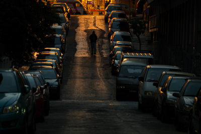 Cars in illuminated city