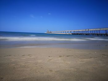 Scenic view of beach against clear sky