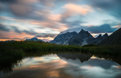 Scenic view of lake against sky during sunset