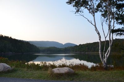 Scenic view of lake against clear sky