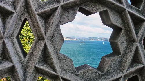 Scenic view of sea against sky seen through window