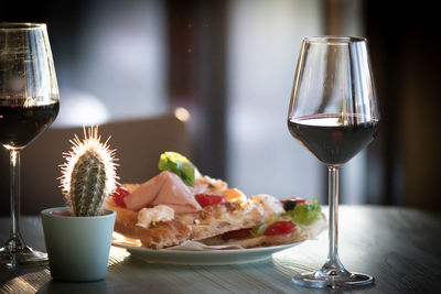 Close-up of drink served on table