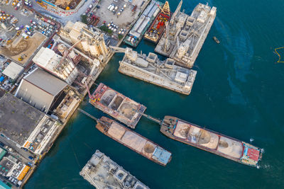 High angle view of old ship at sea