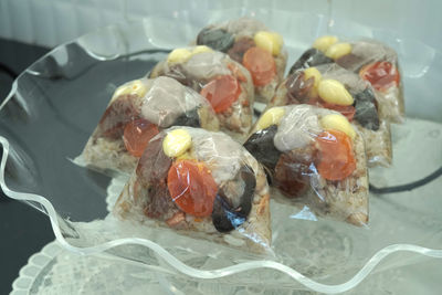 High angle view of fish on table