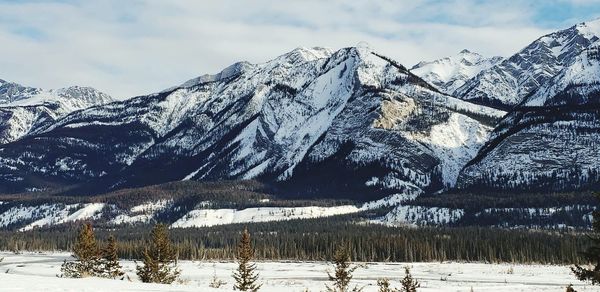 Scenic view of snowcapped mountains against sky