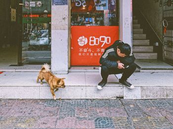 Full length of a dog on street in city