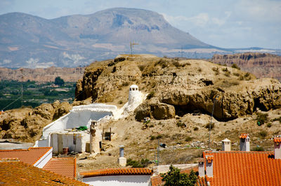 High angle view of buildings in city