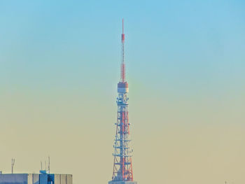 Low angle view of tower against clear blue sky