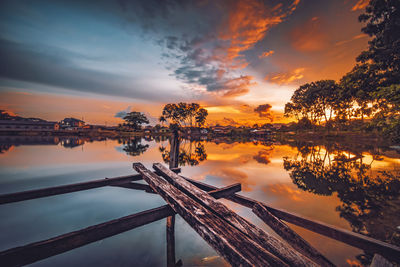 Scenic view of lake against sky during sunset