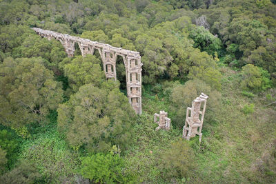 High angle view of man walking on mountain