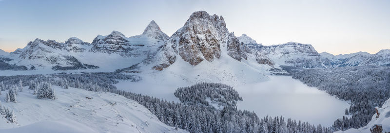 Scenic view of snow covered mountains against sky