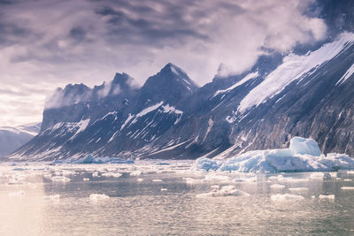 Scenic view of snowcapped mountains against sky