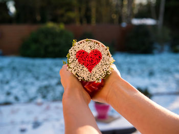 Midsection of woman holding heart shape ice cream