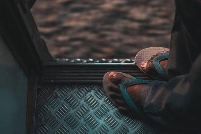 High angle view of shoes on wood