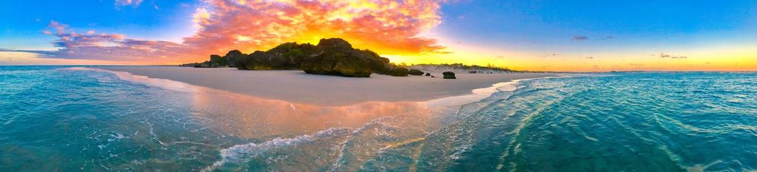 Panoramic view of sea against sky during sunset