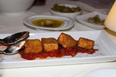 Close-up of breakfast served in plate