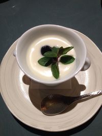 High angle view of food in bowl on table