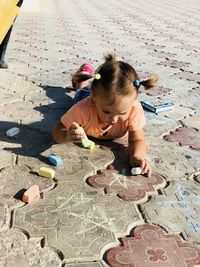 High angle view of girl playing