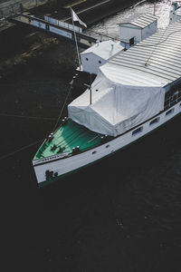High angle view of ship sailing in sea