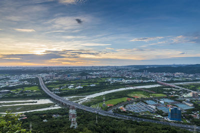 Panorama view of taipei city from kite hill at dusk