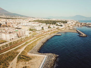 High angle view of city at waterfront