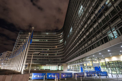 Low angle view of illuminated building at night