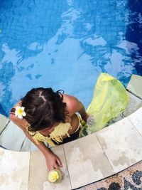 Close-up of woman standing in pond