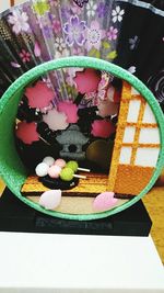 High angle view of multi colored flowers in bowl