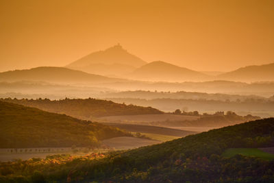 Scenic view of landscape against sky during sunset