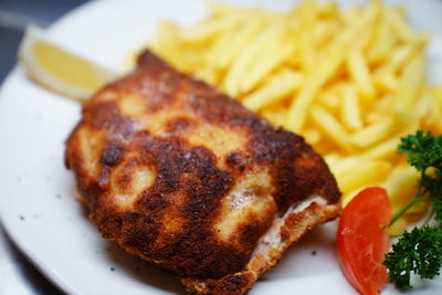 Close-up of sandwich served in plate