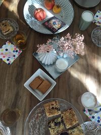 High angle view of breakfast on table