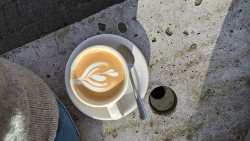 High angle view of coffee on table